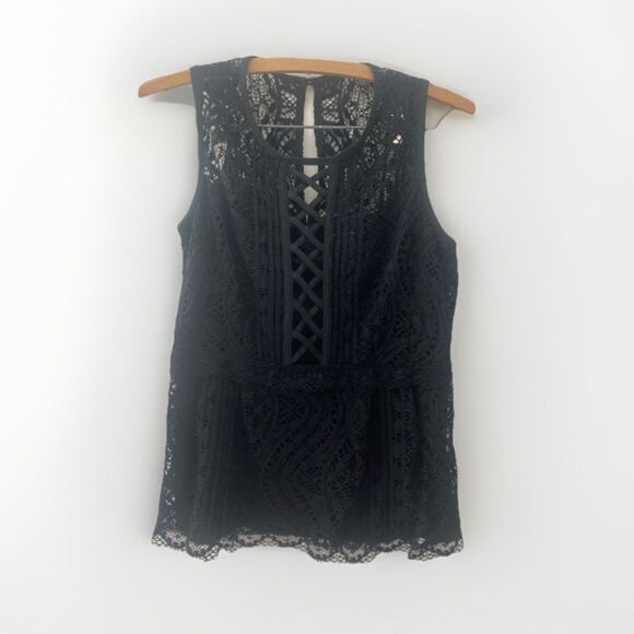Nanette Lepore Lace Crochet Top Sz 4 Corset Peplum Blouse Dark Romantic Feminine - Picture 2 of 11